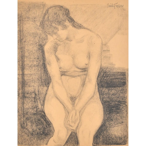 148 - Emile Fabry (1865-1966) Belgian. Study of a Seated Nude, Charcoal, Signed in pencil, 15.5