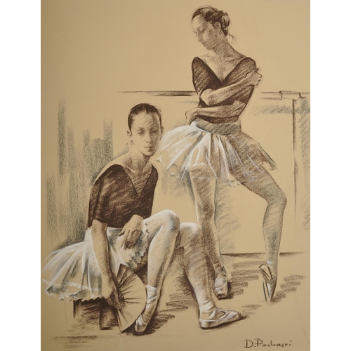 154 - Dimitri Pavlenski (20th - 21st Century) Russian. Ballet Dancers in Tutus, Mixed Media, Signed, Unfra... 