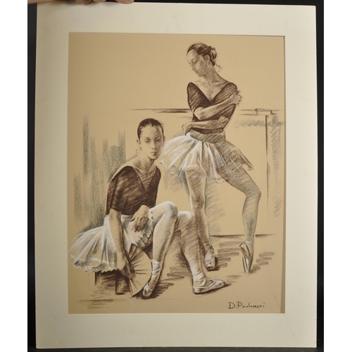 154 - Dimitri Pavlenski (20th - 21st Century) Russian. Ballet Dancers in Tutus, Mixed Media, Signed, Unfra... 