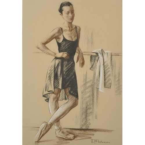 155 - Dimitri Pavlenski (20th - 21st Century) Russian. A Ballet Dancer Standing at the Barre, Mixed Media,... 