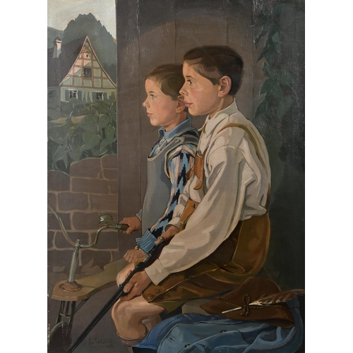 175 - Leo Schubel (1888-1939) German. Study of Two Young Children, Oil on canvas, Signed and dated 1937, U... 