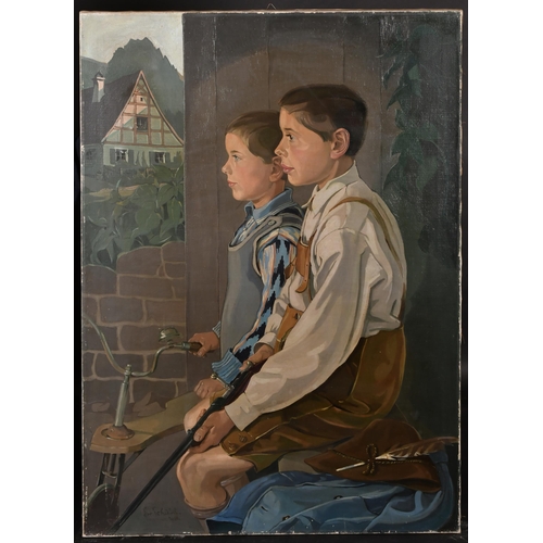 175 - Leo Schubel (1888-1939) German. Study of Two Young Children, Oil on canvas, Signed and dated 1937, U... 