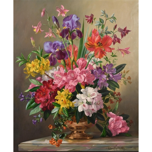 198 - Albert Williams (1922-2010) British. Still Life of Flowers in a Vase, Oil on canvas, Signed, 24