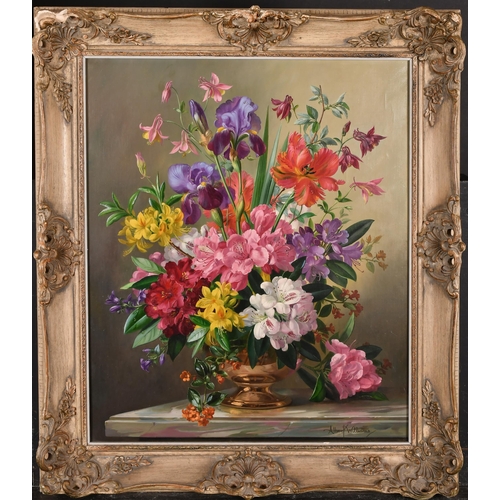 198 - Albert Williams (1922-2010) British. Still Life of Flowers in a Vase, Oil on canvas, Signed, 24