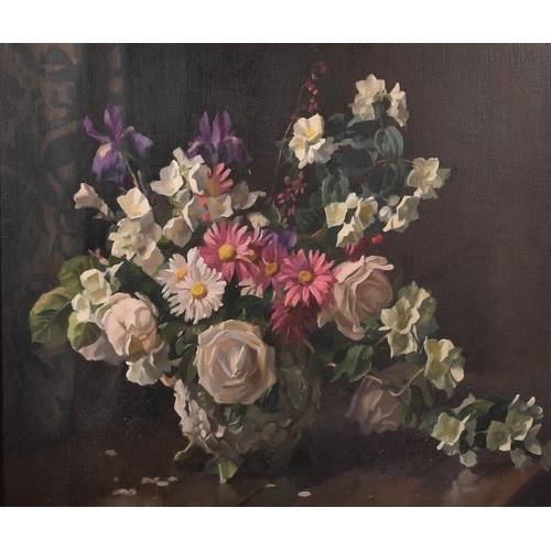 201 - Thomas Sherlock Evans (1893-1982) British. Still Life of Flowers in a Vase, Oil on canvas, Signed an... 