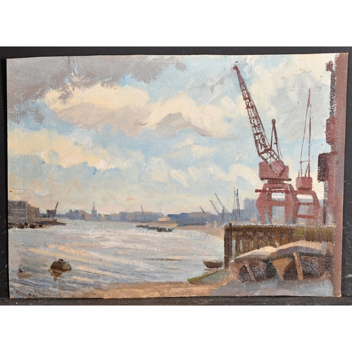 205 - 20th Century English School. Cranes by an Estuary, Oil on card, unframed 11