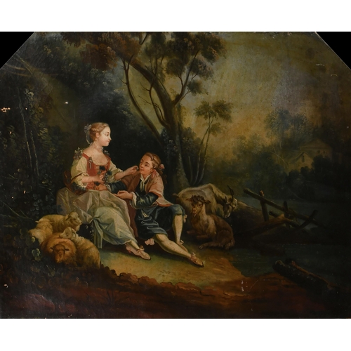 21 - Manner of Nicolas Lancret (1690-1743) French. A Courting Couple, Oil on canvas, shaped 29.5