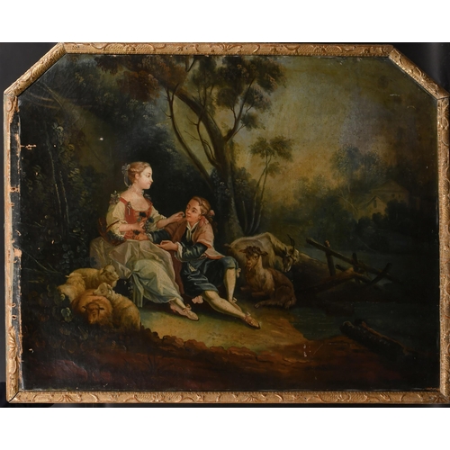 21 - Manner of Nicolas Lancret (1690-1743) French. A Courting Couple, Oil on canvas, shaped 29.5