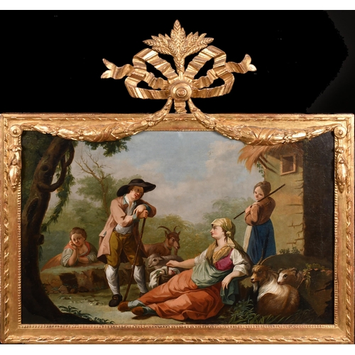 25 - 18th Century North Italian School. Goatherds by a Cottage, Oil on canvas, In a fine ornate carved gi... 