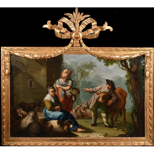 25 - 18th Century North Italian School. Goatherds by a Cottage, Oil on canvas, In a fine ornate carved gi... 