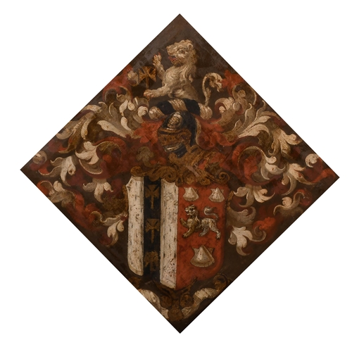 26 - 17th Century English School. A Lozenge Shaped Hatchment, Oil on canvas, 20.25