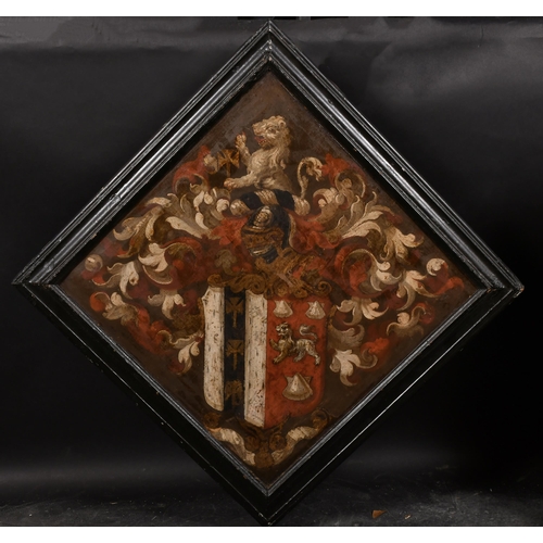 26 - 17th Century English School. A Lozenge Shaped Hatchment, Oil on canvas, 20.25