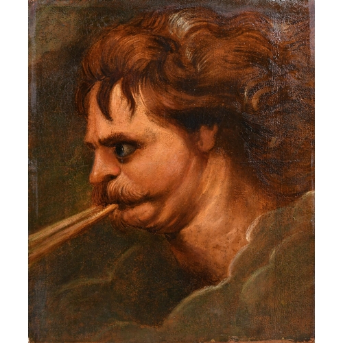 28 - Circle of Peter Paul Rubens (1577-1640) Flemish. Study of a Man's Head, Blowing Pipes, Oil on joined... 