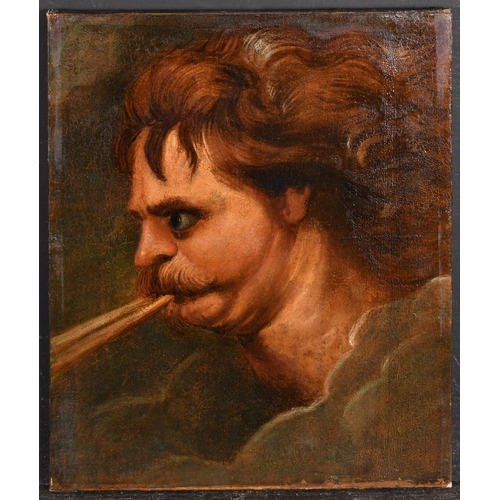 28 - Circle of Peter Paul Rubens (1577-1640) Flemish. Study of a Man's Head, Blowing Pipes, Oil on joined... 