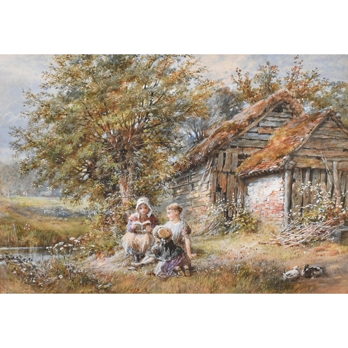 50 - William Stephen Coleman (1829-1904) British. Children Reading by a Barn, Watercolour, Signed, 6.75