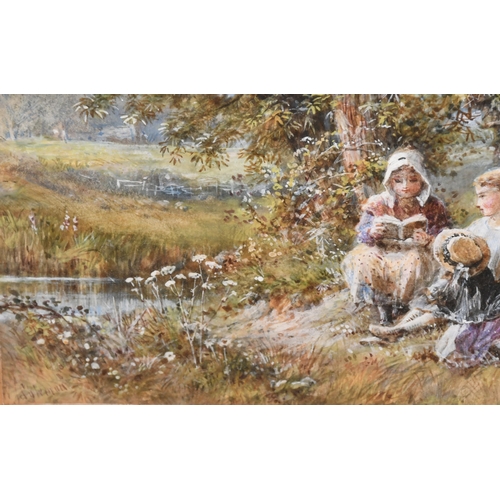 50 - William Stephen Coleman (1829-1904) British. Children Reading by a Barn, Watercolour, Signed, 6.75