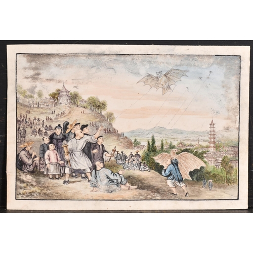 53 - 19th Century Chinese School. Figures Flying Kites, Watercolour, unframed 5