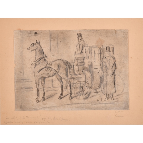 56 - Constantin Guys (1802-1892) French. Study of a Horse and Carriage, Charcoal and pencil, Inscribed on... 