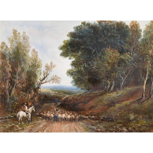 71 - Manner of Patrick Nasmyth (1787-1831) British. Sheep in a River Landscape, Oil on paper, 6.25