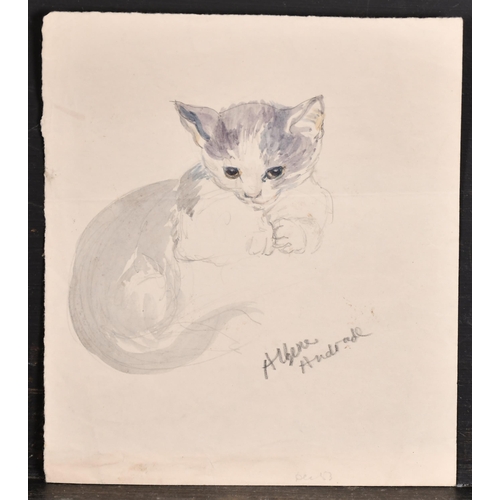 79 - Athene Andrade (1908- 1973) British. Study of a Cat, Watercolour and pencil, Signed, unframed 7