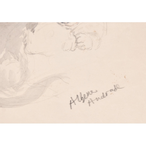 79 - Athene Andrade (1908- 1973) British. Study of a Cat, Watercolour and pencil, Signed, unframed 7