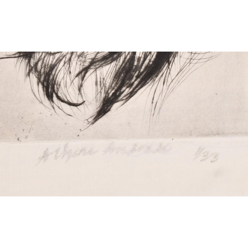 81 - Athene Andrade (1908- 1973) British. Head of a Spaniel, Etching, Signed and numbered 1/33 in pencil,... 