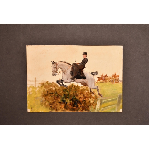 86 - Thomas Blinks (1860-1912) British. A Lady Riding Side Saddle Taking a Fence, Oil on paper, Signed wi... 