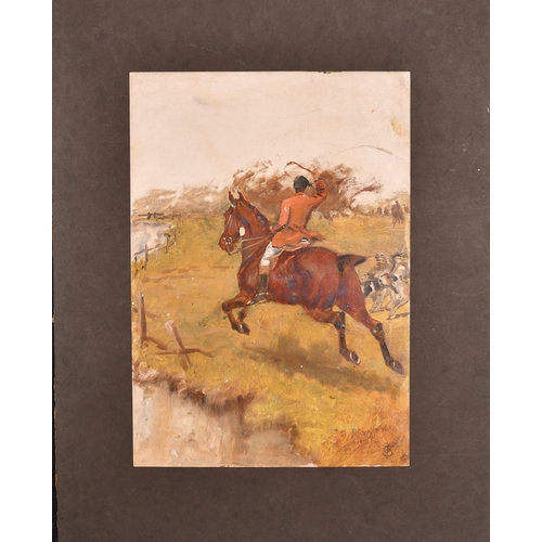 86 - Thomas Blinks (1860-1912) British. A Lady Riding Side Saddle Taking a Fence, Oil on paper, Signed wi... 