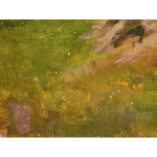 88 - Thomas Blinks (1860-1912) British. Study of Undergrowth with a River beyond, Oil on card, Signed wit... 