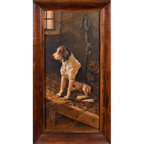 95 - After John Emms (1844-1912) British. A Fox Hound in a Stable, Oil on artist's board, 26