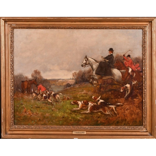 115 - John Sanderson Wells (1872-1955) British. A Hunting Scene in Full Cry, Oil on canvas, Signed, 18