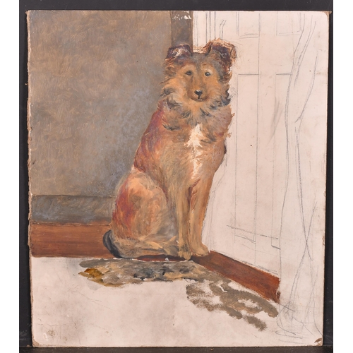 119 - Early 20th Century English School. Study of a Dog, Oil on board, with a sketch verso, Painted circul... 