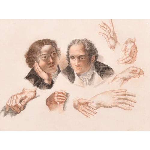 12 - Abraham Constantin (1785-1855) Swiss. Study of Two Gentlemen and Studies of Hands, Red and black cha... 