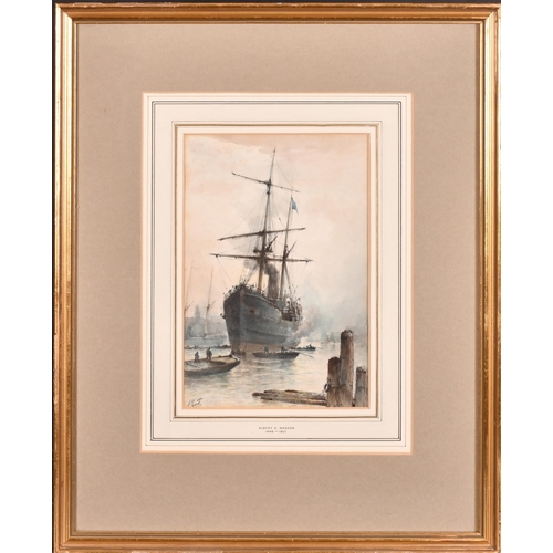 130 - Albert Ernest Markes (1865-1901) British. Ship Towed Into Harbour, Watercolour, Signed 'Albert', 9.5... 