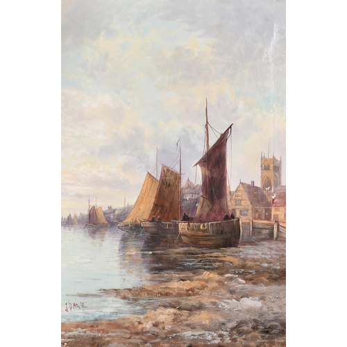 131 - J Bage (19th-20th Century) British. Beached Fishing Boats, Oil on canvas, Signed, 30