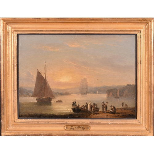 132 - Thomas Luny (1759-1837) British. 'Figures on the Shore, Teignmouth, Devon', Oil on panel, Signed, an... 