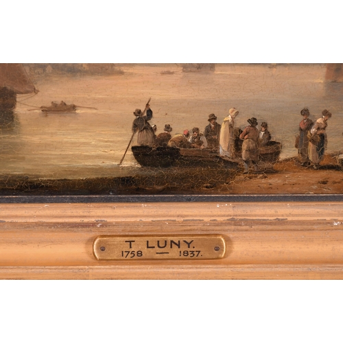 132 - Thomas Luny (1759-1837) British. 'Figures on the Shore, Teignmouth, Devon', Oil on panel, Signed, an... 