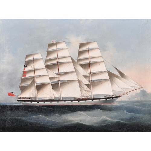 136 - 19th Century Anglo-Chinese School. A Three Masted Sailing Vessel, Oil on linen, 18