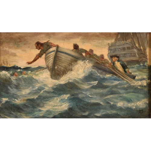 137 - Attributed to Thomas Davidson (1842-1919) British. Rescue at Sea, Oil on panel, Bears a monogram, 4.... 