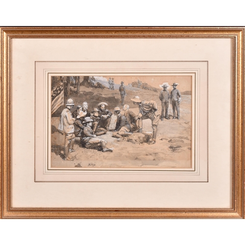 168 - Henry Marriott Paget (1857-1936) British. An American Encampment, Watercolour and ink, Signed with i... 