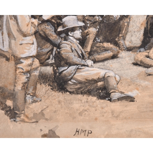 168 - Henry Marriott Paget (1857-1936) British. An American Encampment, Watercolour and ink, Signed with i... 