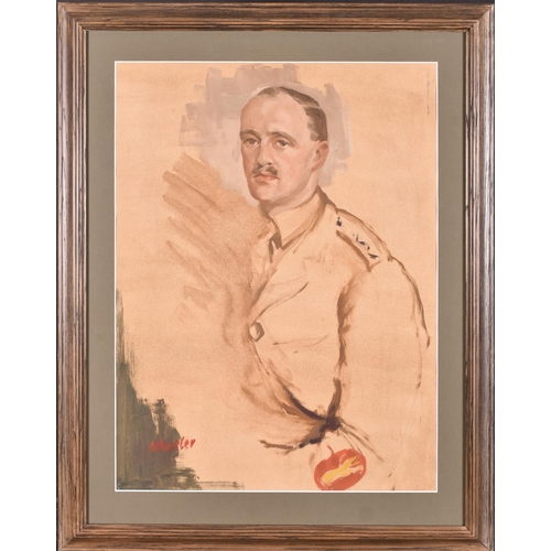 173 - Wheeler (20th Century) British. Portrait Sketch of an Army Officer, Oil on paper, Signed, 20