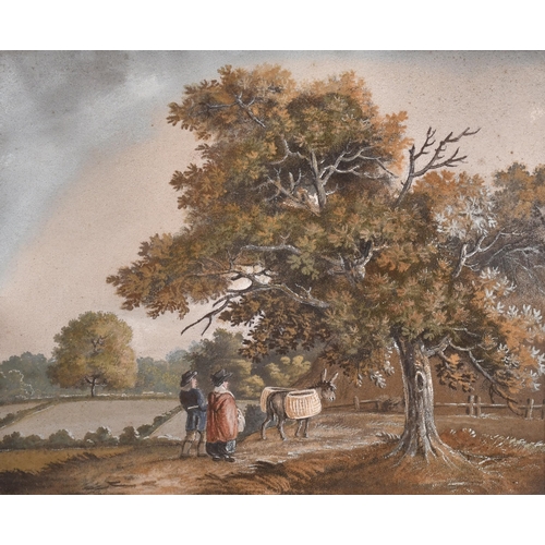 19 - Circle of Benjamin Zobel (1762-1831) German. Figures and Donkey on a Path, Oil and sand on board, 11... 