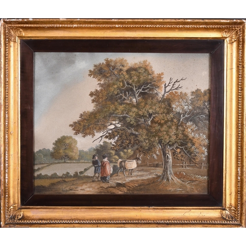 19 - Circle of Benjamin Zobel (1762-1831) German. Figures and Donkey on a Path, Oil and sand on board, 11... 