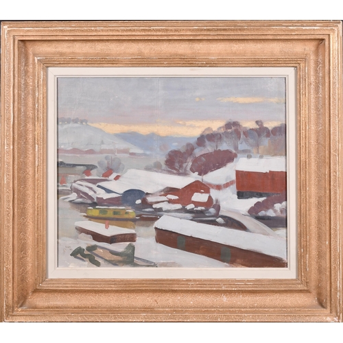 203 - Yngve Berg (1887-1963) Swedish. Snow Covered Buildings, Oil on joined canvas laid down, Signed, 15