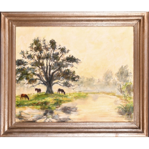 204 - Franz Delaforgue (1887-1965) German. Horses in a River Landscape, Oil on canvas, Signed, 25.75