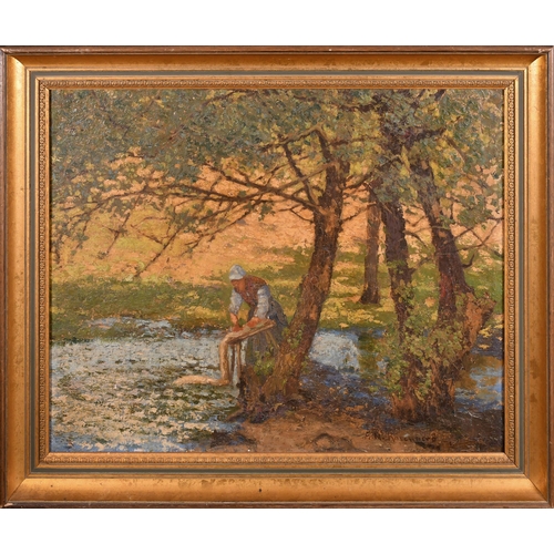 209 - G M Rosenberg (19th-20th Century) European. The Washerwoman, Oil on canvas, Signed, 18.75