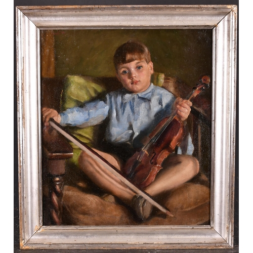 213 - Henry George Gawthorn (1879-1941) British. 'Boy with Violin', Oil on canvas laid down, Signed 'GAWT'... 