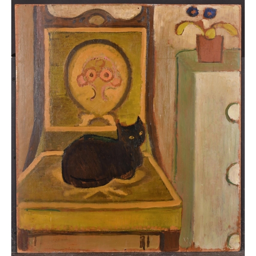 221 - 20th Century English School. A Black Cat, Oil on board, unframed 24