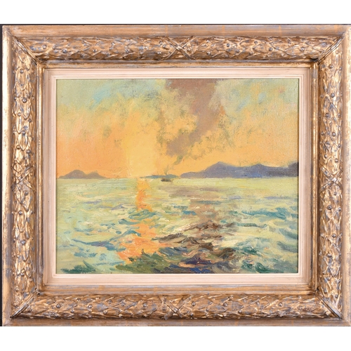 225 - Richard Hayley Lever (1876-1958) British. 'Sunset', Oil on canvas, Stamped verso, 10.5